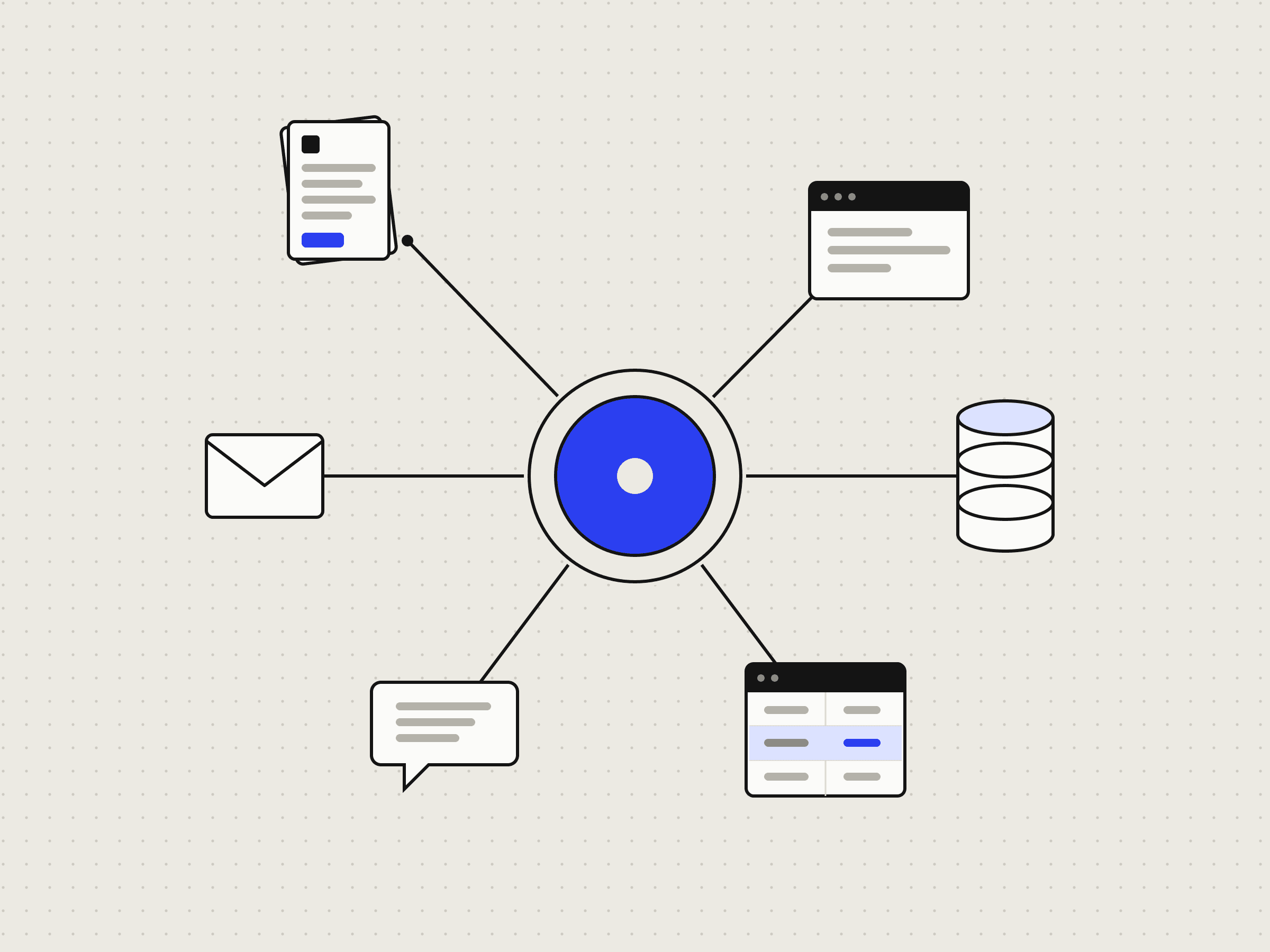 Illustration of an AI agent accessing multiple tools, files and data